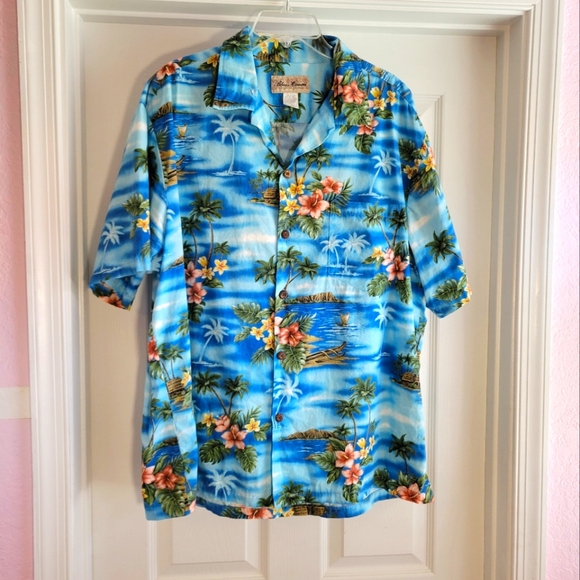 Blue Hawaii Brand Hawaiian Shirt  Blue Men's 2XL Vintage Retro Usa‎ - Picture 1 of 7